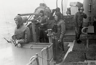 A signalman on the bridge of the Wasp